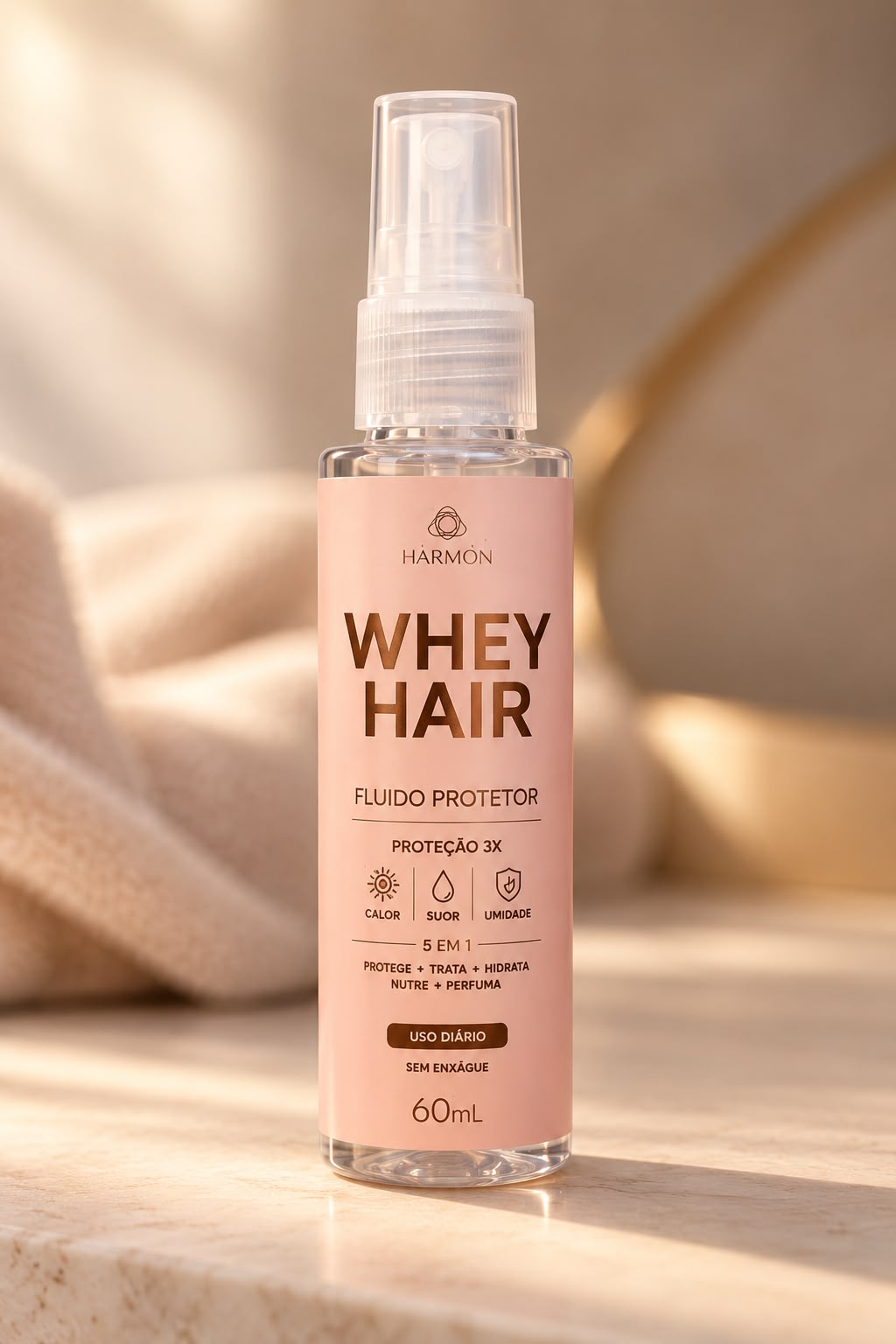 Frasco de 60 ml do Whey Hair, fluido protetor Harmon